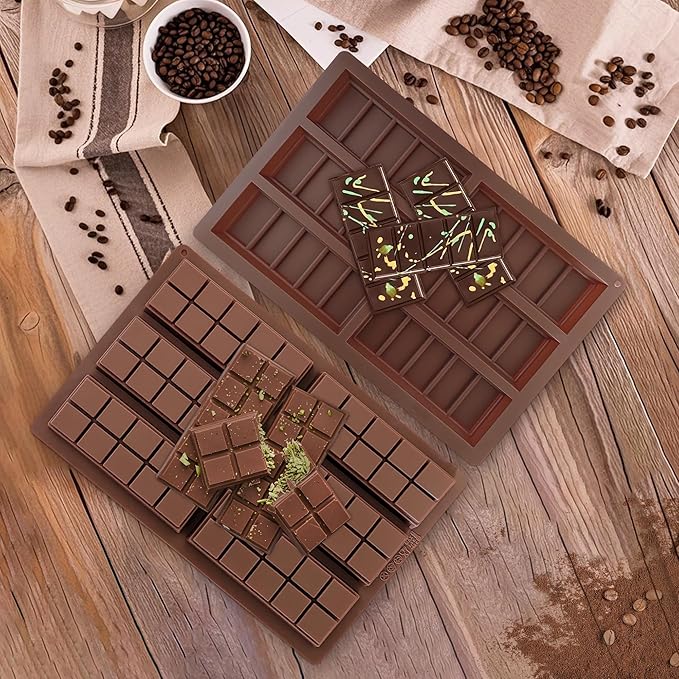 2 Pack Silicone Chocolate Bar Molds - Non-Stick Deep Dubai Chocolate Mold for Candy Bars, Pistachio, Homemade Energy,Protein Bars, Homemade Desserts (Reusable, Break Apart Design, Dishwasher Safe)