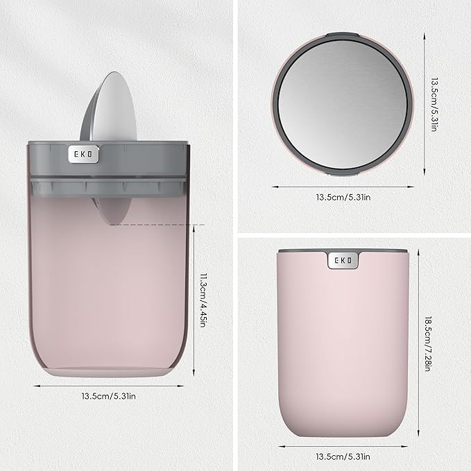 EKO Fandy 0.58 Gal/2.2L Mini Trash Can with Lid, Swing-Top Desktop Trash Can for Bathroom, Countertop, Vanity, Desk or Office, Small Garbage Bin (Pink)