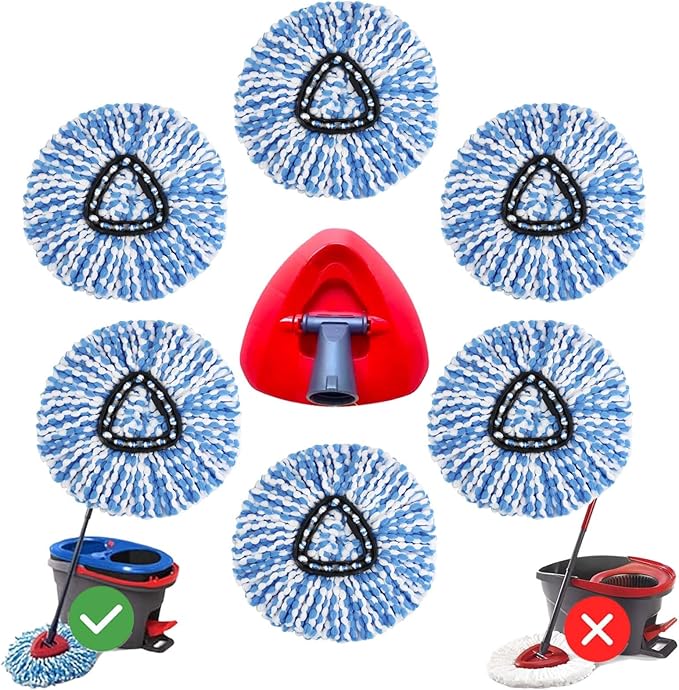 6 Pack Mop Head Replacement for O Cedar Only 2-Tank RinseClean Spin Mop, Mop Replace Refills for Ocedar Made of Fluffy Microfiber, Machine Washable, with 1 Mop Base