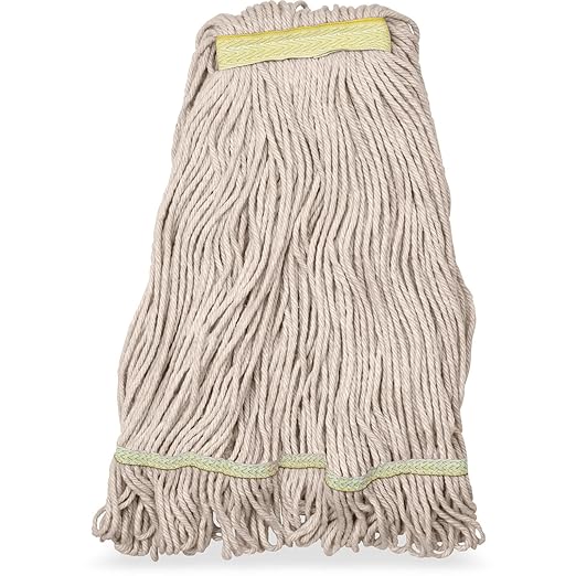 SPARTA Flo-Pac Acrylic Mop Head, Loop-Ended, Narrow Band with 1" Yellow Band for Organized Cleaning, Small, Natural, (Pack of 12)