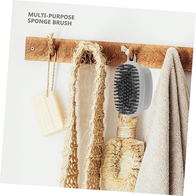 Gatuida 1pc Plastic Handle Laundry Brush Sponge Pad Kitchen and Bathroom Cleaning Tool for Dishes Bathtubs and Tiles Ergonomic Design Strong Decontamination Grey