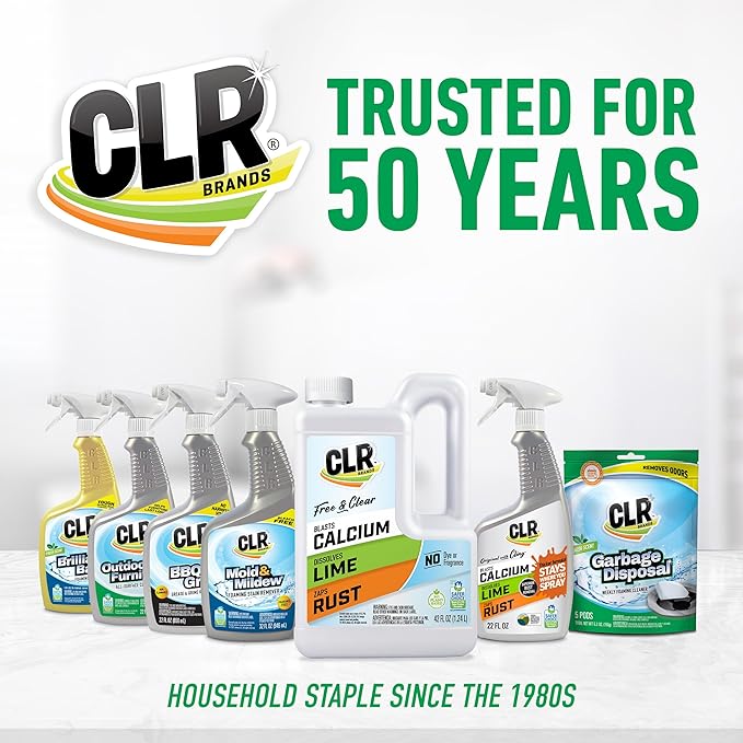 CLR Brands Calcium, Lime & Rust Remover with Cling, 22 oz. Spray Bottle, Adheres to Hard-to-Reach Surfaces, Blasts Calcium, Dissolves Lime Deposits, Zaps Stubborn Rust Stains and Hard Water Deposits