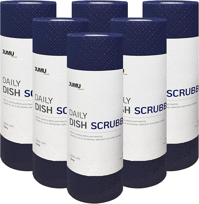 Daily Dish Scrubber Sheet Non-Scratch Household Disposable Cleaning Sponges | Recyclable, Eco-Friendly & Perfect for Kitchen, Home Cleaning and Outdoor Use (6, Navy)