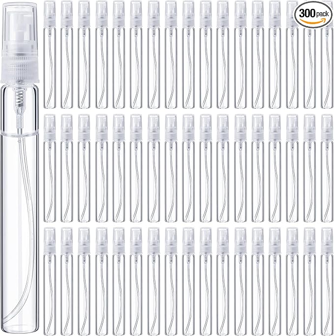 Tanlade 300 Pcs 10ml Mini Spray Bottles Clear Glass Perfume Atomizer Sprayer Bottles Portable Perfume Travel Refillable Bottle for Travel Pocket Dispenser Container