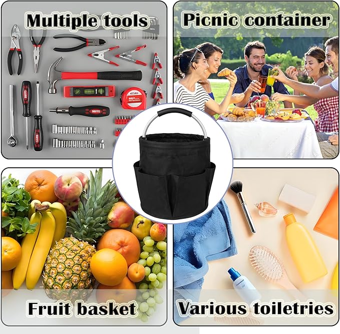 17L Cleaning Caddy with Handle, Garden Tool Organizers Bag, Cleaning Bucket Organiser, Foldable Gardening Bags Multi Pocket, Black