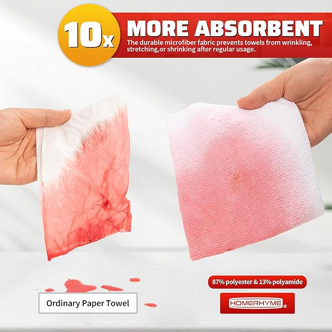 HOMERHYME White Microfiber Cleaning Cloth, 150 Pack Shop Towels All-Purpose Cleaning Rags, Bulk Lint-Free Washcloth Reusable Microfiber Towels for Cars Mechanic Garage & Housekeeping 11.5"*11.5"