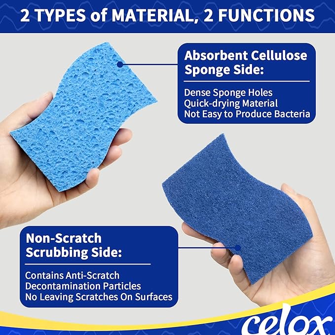CELOX 36 Pack Non-Scratch Dish Sponge, Dual Sided Kitchen Sponges for Dishes, Long Lasting Dishwashing Household Cleaning Sponges for Kitchen, Easy to Dry and Reusable