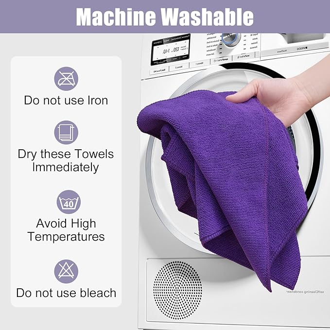 Kitinjoy 24 Pack Microfiber Cleaning Cloth(12 x 12 Inches, Purple), Ultra Soft and Absorbent Cleaning Rags, Reusable and Non-Linting dust Removal Cleaning Cloths for Car, House, Kitchen