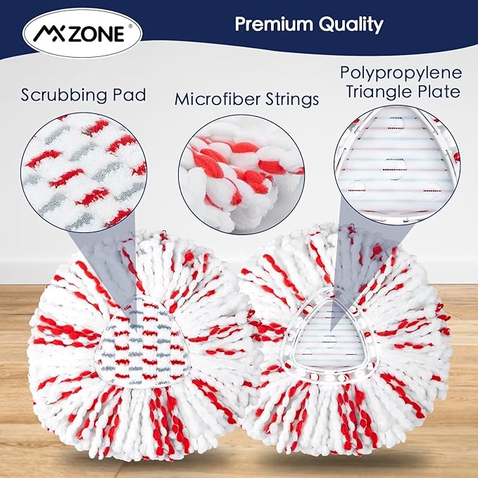 Spin Mop Heads Replacements Compatible with O Cedar Easy Wring 1-Tank System, 40% More Cleaning Power Mop Replace Head, Deep Cleaning Mop Refills, 2 Packs