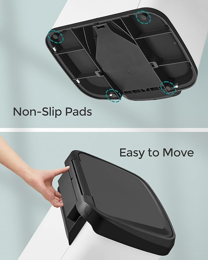 SONGMICS Kitchen Trash Can, 13 Gallon (50 L) Stainless Steel Garbage Can, with Stay-Open Lid and Step-on Pedal, Soft Closure, Tall, Large and Space-Saving, White and Black ULTB530W50