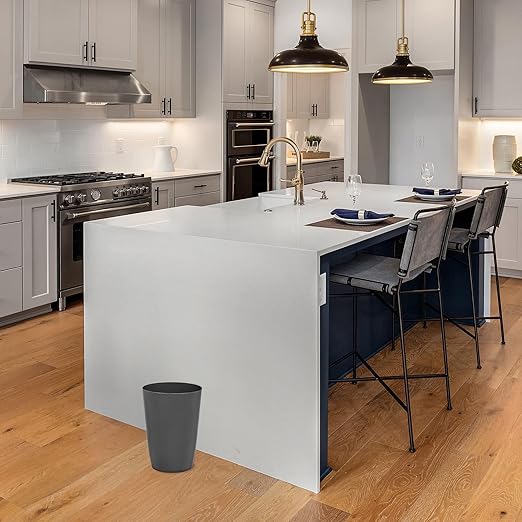 Mini Waste Basket - Durable Small Plastic Garbage Trash Can Bin - Lidless Open-Top Rectangular Slim Profile for Compact Spaces - Suitable for Home, Bathroom, Office, Bedroom, Kitchen and More, Grey