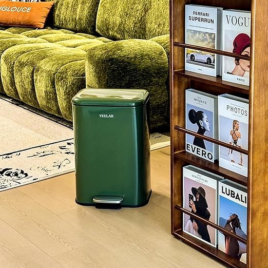 5 Gallon Bathroom Trash Can - Room Step Garbage Can with Lid, Stainless Steel Trash Bin for Kitchen Living Room Bedroom Commercial Restaurant Office (Green, 20Liter / 5.5Gallon)
