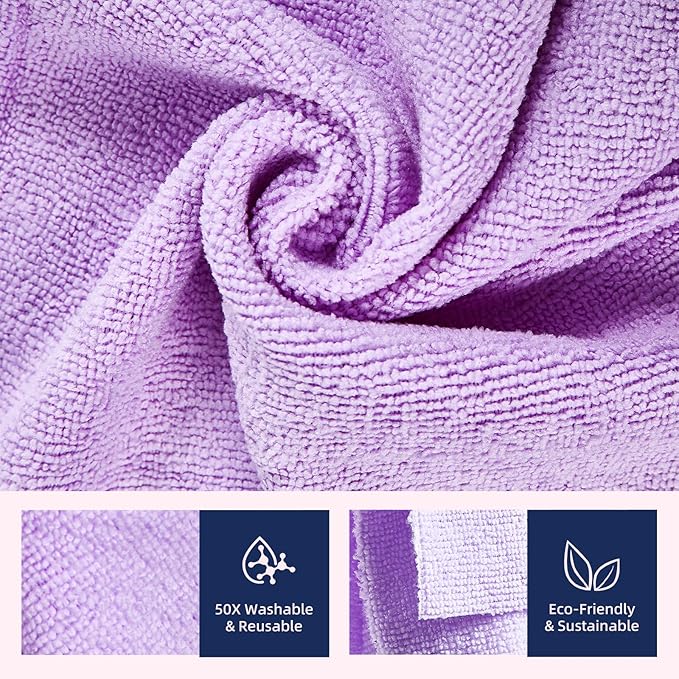 Microfiber Cleaning Cloth Roll - 85 Pack, Tear Away Microfiber Towels, 12" x 12", Reusable, Washable, Streak Free, Ultra Absorbent Dish Rags for Car, Home, Garage or Shop (Purple)