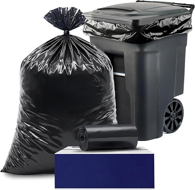 Plasticplace 95-96 Gallon Heavy Duty Black Trash Bags - Contractor Grade, Extra Large Garbage Bags for Construction & Outdoor Trash Cans, 1.2 Mil Thick, 61” x 68” (15 Count Roll)