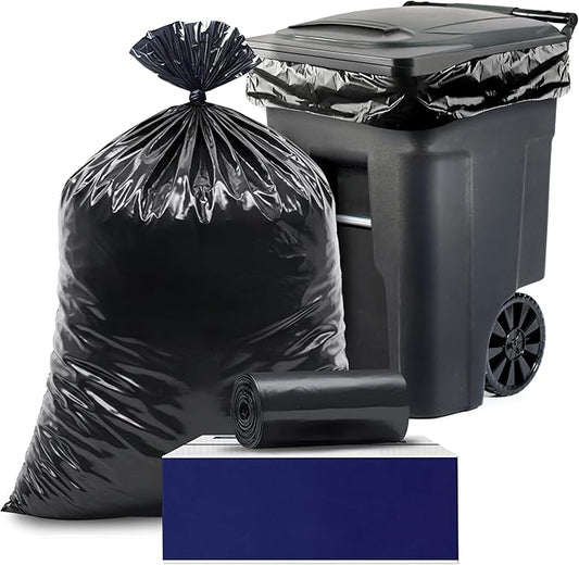 Plasticplace 95-96 Gallon Heavy Duty Black Trash Bags - Contractor Grade, Extra Large Garbage Bags for Construction & Outdoor Trash Cans, 1.2 Mil Thick, 61” x 68” (15 Count Roll)