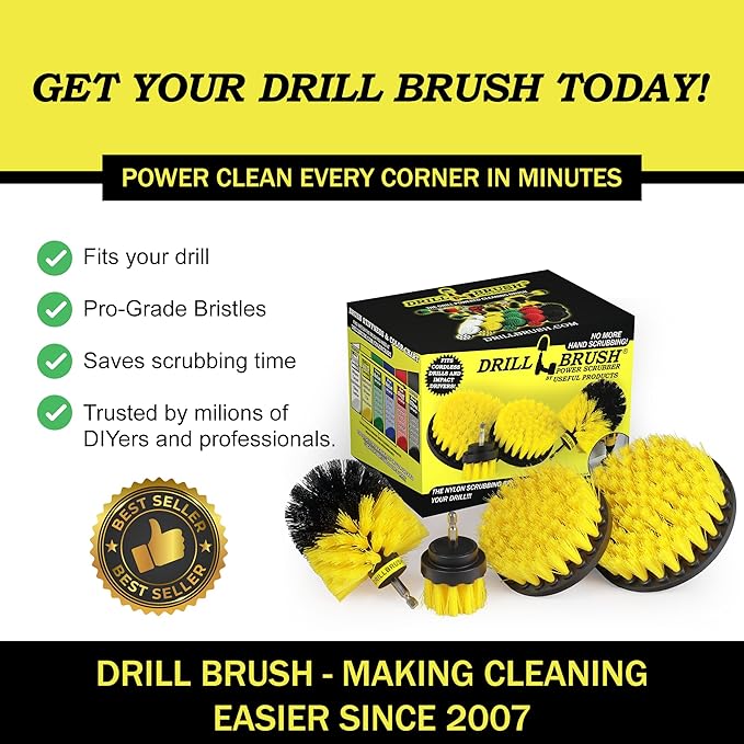Nylon Drill Brush Attachment Set for Bathroom Cleaning - Power Scrubber Brush Kit for Bathtub, Shower, Tile, and Grout - All-Purpose Household Cleaning Brushes for Drill - Electric Grout Cleaner Kit
