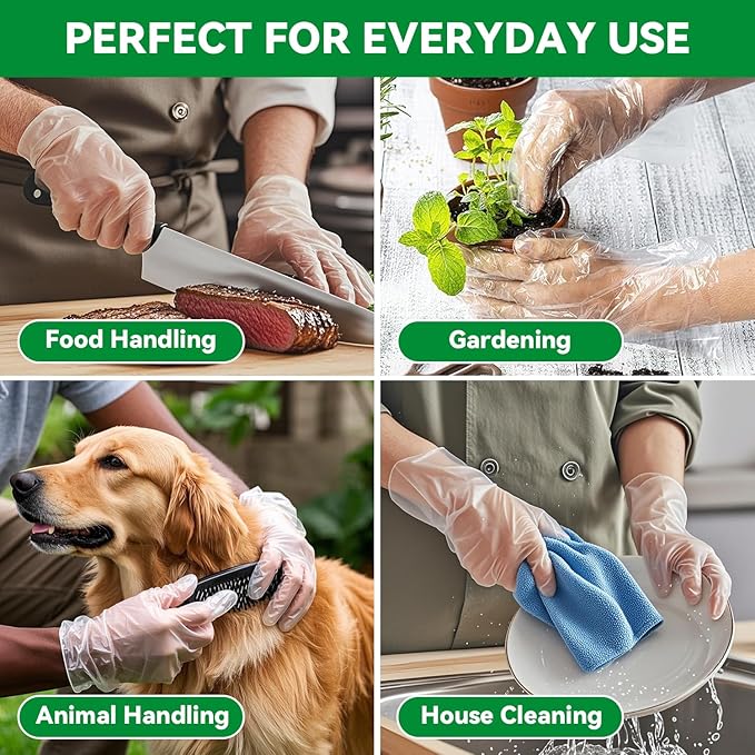 200-600PCS Plastic Gloves Disposable, 2.3 Mil Latex and Powder Free, Clear Gloves for Cooking, Food Prep, Cleaning