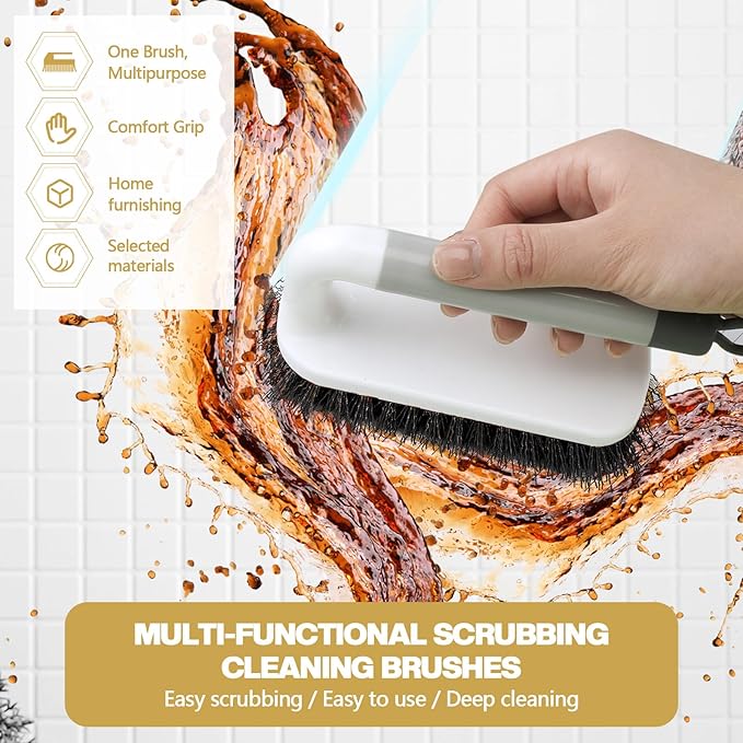 16 Pack Scrub Brush Heavy Duty Cleaning Brushes with Handle Stiff Bristles Scrub Brush Bulk for Shower Bathroom Carpet Kitchen Bathtub Scrubber, Grey, Blue, Green, Pink