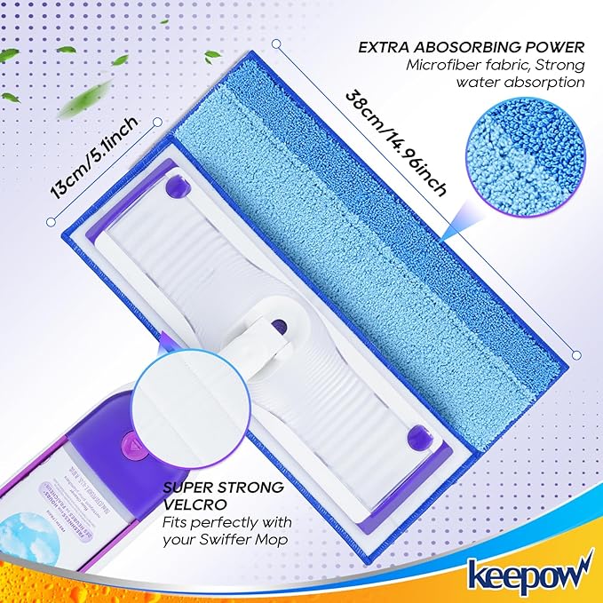 Reusable Mop Pads for Swiffer PowerMop, 5 Pack Microfiber Mop Pad Refills with Scrubber Strips for 13''-15'' Spray Mop, Washable Mop Pads Use for Most Floor Types, Mop Pads Replacement for Dry Wet Mop