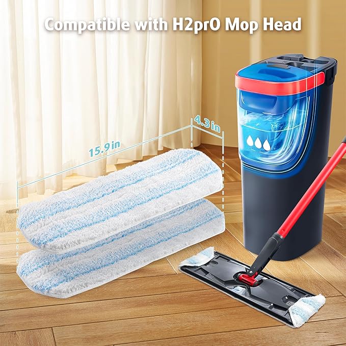 AIR U+ Mop Replacement Pads for O Cedar H2prO Flat Mop System, 2 Pack Mop Pads, Machine Washable Reusable Microfiber Mop Heads Replacements for O-Cedar H2Pro Refills Clean for All Floors Types