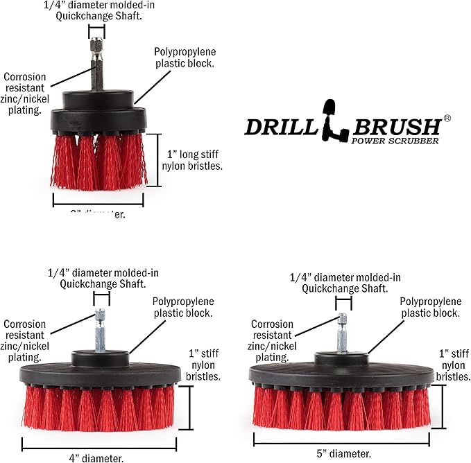 Outdoor Cleaning Supplies - Outdoor Drill Power Scrub Brush Kit - Bird Bath Cleaning Brushes - Garden Tool Cleaning Brushes - Fountain Scrub Brushes - Headstone Cleaning Tools - Home Deck Scrub Brush