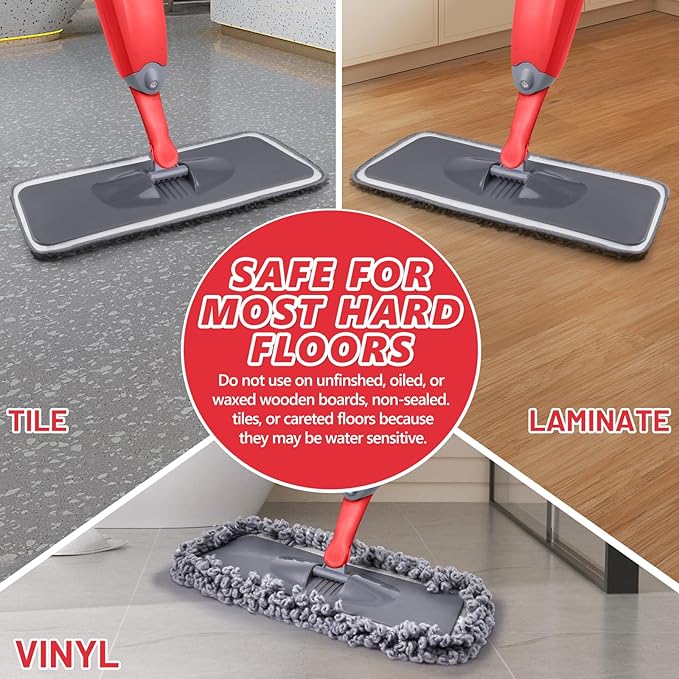 HOMTOYOU Dust Mop for Hardwood Floors: Microfiber Spray Mop for Cleaning Laminate Wood Tile Home Kitchen - 3 Washable Reusable Pads & 1Pcs 400+ML Refillable Bottle