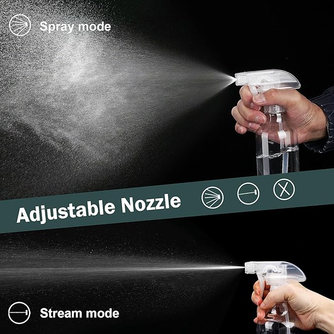 Spray Bottles Plastic Spray Bottle for Hair Mist/Stream Heavy Duty Empty Spray Bottles for Cleaning Solutions, Plants, Cooking (12oz-Clear+nozzle)