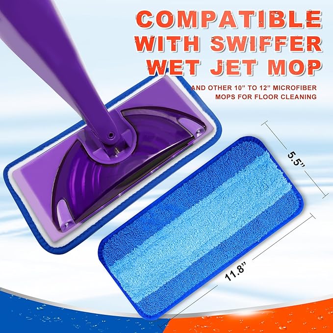 DR DAPPER Reusable Wet Jet Pads Compatible with Swiffer WetJet Mop, 4 Pack Wet Jet Refills, Reusable Wet Pads, Microfiber Mop Pad Refills for Floor Mopping and Cleaning, Wet & Dry Use Refills, Blue