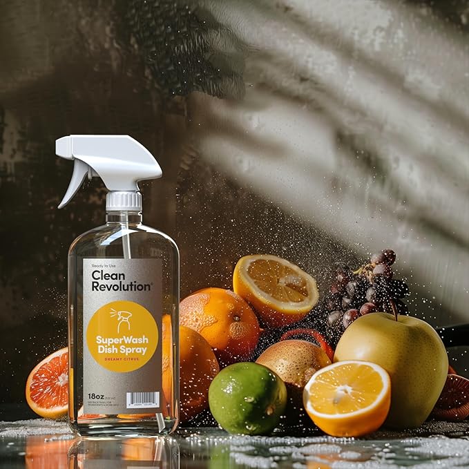 Clean Revolution SuperWash Dish Soap Spray 18oz Refill Supply Container, Ready to Use Formula, Citrus Fragrance, 1 Pack - Made in USA