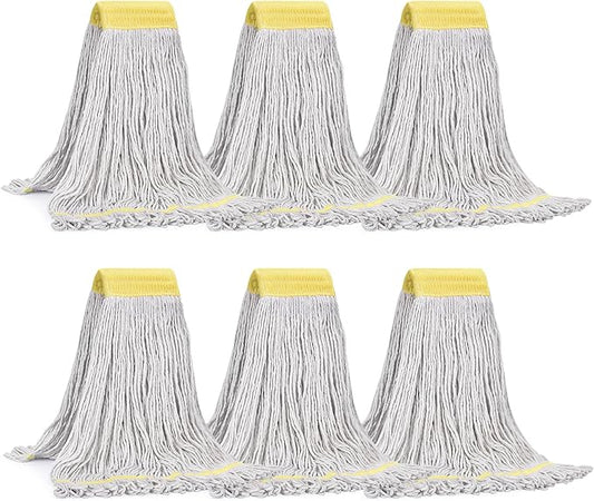 Matthew Cleaning Commercial Mop Head Replacement, 5 Inch Wide Headband, Looped End Cotton Blend String Wet Mops for Floor Cleaning, 24 oz Large, 6-Pack White