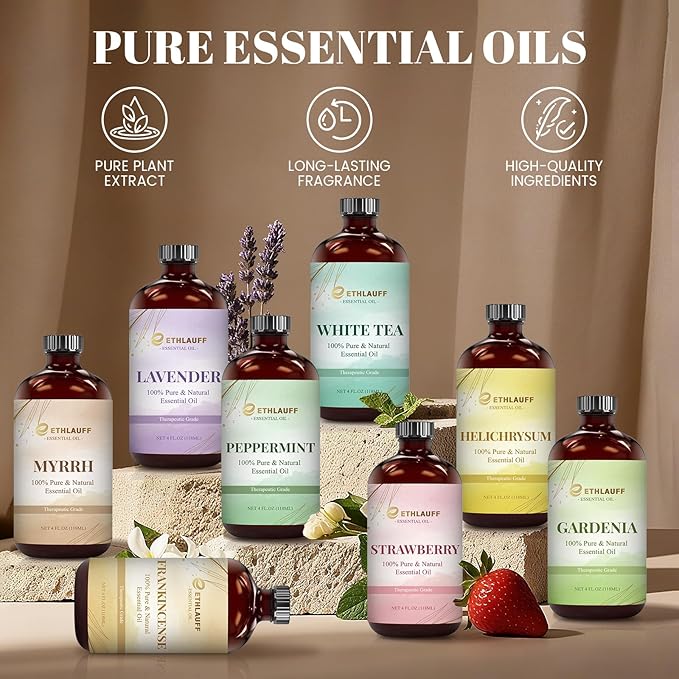 Myrrh Essential Oil (4 fl.oz Bottle + 0.34 fl.oz Roll-On) — Myrrh Oils for Aromatherapy, Diffusers, Humidifiers, Home fragrances, DIY Skincare, Candle, Soap Making, Relaxation, Yoga