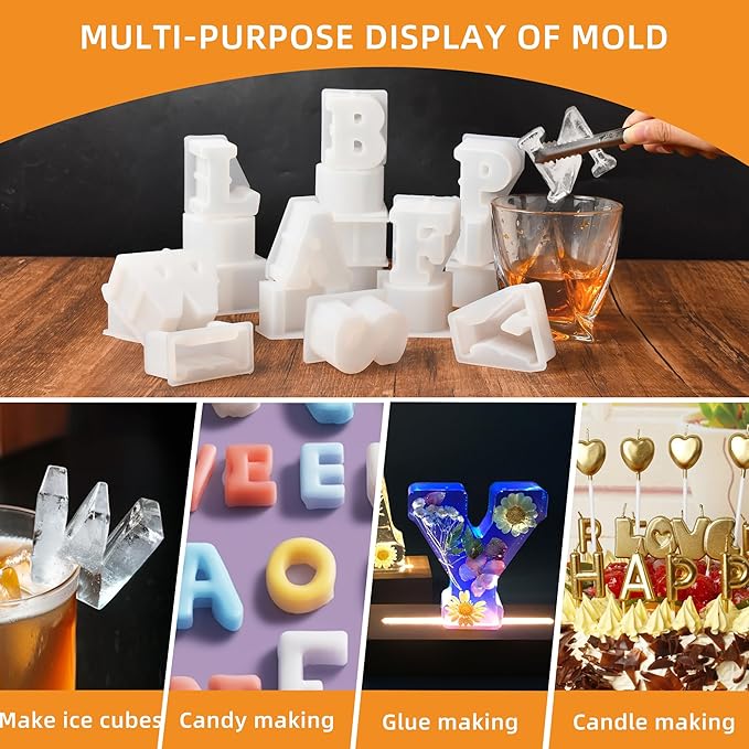 26 Pack Alphabet Resin & Clay Mold - Letter Ice Maker, Candle Making & Craft Supplies