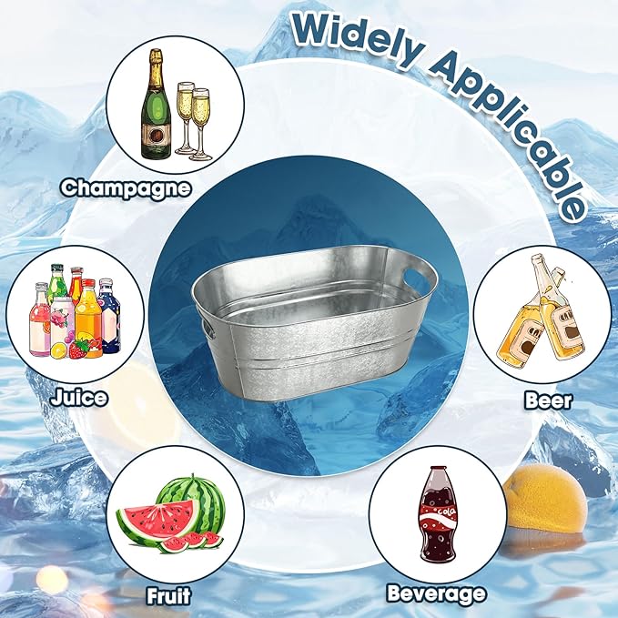 12 Pcs Galvanized Tub Ice Buckets 3 Gallon Metal Champagne Drink Bucket with Handles Large Beverage Tubs Wine Beer Storage Cooler Ice Buckets for Parties Mimosa Bar Supplies with Ice Scoop and Tongs