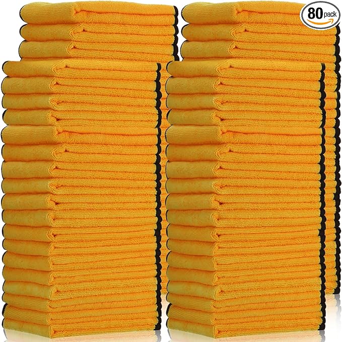 Tallew 80 Pcs Microfiber Towels 16 Inch x 16 Inch Microfiber Cloth Car Drying Towels for Cars Washing Polishing Office Windows Cleaning Household Supplies (Yellow)