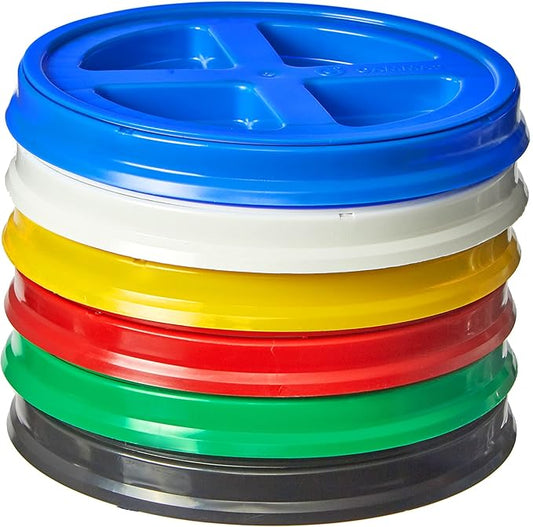 Gamma Seal Lids for 3.5, 5, 6 and 7 Gallon Buckets – Combo of 6 colors – Food Grade BPA Free Reusable Lids, Made in USA
