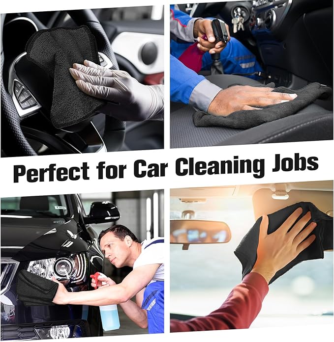 Tanlade Microfiber Cleaning Cloth 6"x6" Cleaning Rags Reasonable Kitchen Towels Microfiber Towels Cars Wash Dry Erase Cloth(Black,50 Pcs)