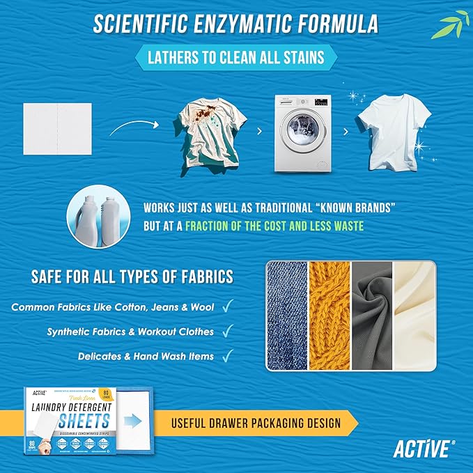 Laundry Detergent Sheets Eco Washing Strips - 80 Loads, Liquidless Fresh Scented Clothes Washer Sheet, Zero Waste Travel Laundry Strip, Dissolvable Space Saving Sheets for HE - Linen Scent