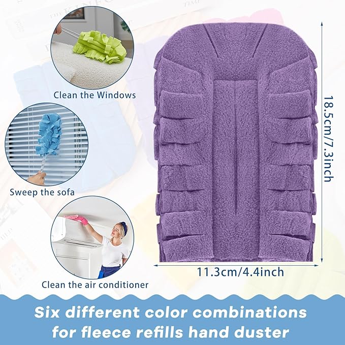 Zubebe 20 Pcs Duster Refill Reusable Fleece Duster Refills Feather Flat Dusters Multi Surface Washable Cleaning Pads Tools for Home, Blinds, Car, Pet, Furniture, Fans (Rainbow Colors)