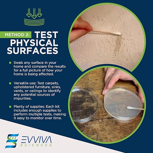 Evviva Sciences Mold Test Kit for Home - 5 Simple Detection Tests w/Optional Lab Analysis (Extra Fee), Test HVAC System, Home Surfaces, & Indoor Air Quality - Downloadable Mold Information Guide