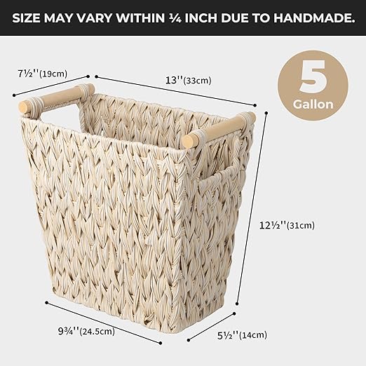 GRANNY SAYS Wicker Waste Baskets, Waterproof Bathroom Trash Can, Waste Basket for Bathroom, Decorative Bedroom Trash Can, 19 Liters/5 Gallons Wastebaskets with Handle, Garbage Can for Office, 2 Pack