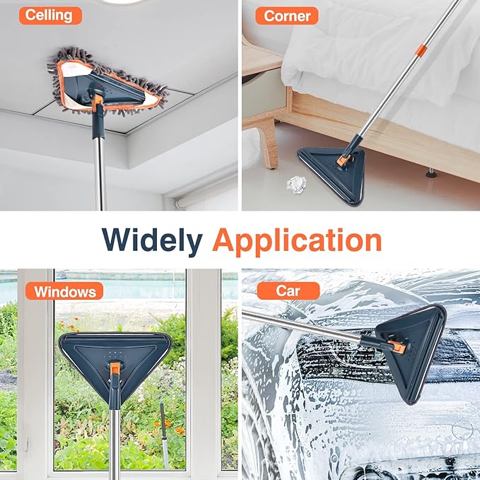 85 Inch Wall Cleaner with Long Handle, 360° Rotatable Wall Mop, Wall Washer Cleaner Tool for Walls/Ceiling Fans/Dust/Baseboard/Floors Clean, 6 Replacement Pads and 3 Silicon Squeegee Scraper Strips