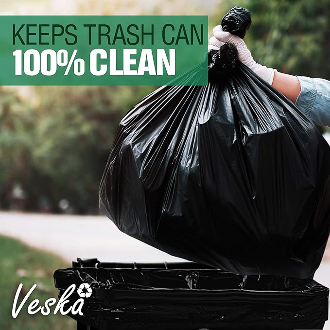 Veska 55-60 Gallon Trash Bags Heavy Duty (MegaValue 100 Bags w/Ties) 50-60 Gallon Large Black Garbage Bags Heavy Duty | Large Black Trash Bags for Commercial, Lawn and Leaf Bag