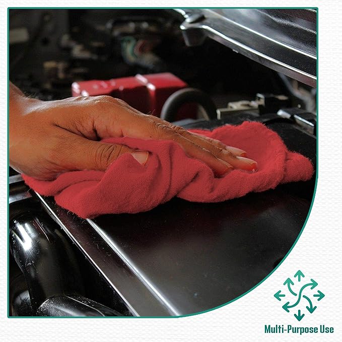 ZUPERIA Cotton Shop Towel – Multipurpose Cleaning Cloths (14" x 12" - Pack of 300 - Red) Reusable Shop Rags for Automobiles, Industrial, Restaurants, Garage, and Homes