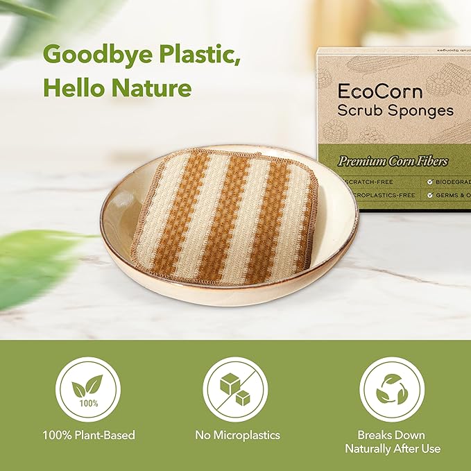 Modu 10 Pcs EcoCorn Dish Scrubber, Dishwashing Mesh Net, Kitchen Scrub Sponges-Biodegradable Corn Fiber, Non-Scratch, Ordor-Free, Microplastic-Free, All Purpose Kitchen & Household Cleaning (10 count)