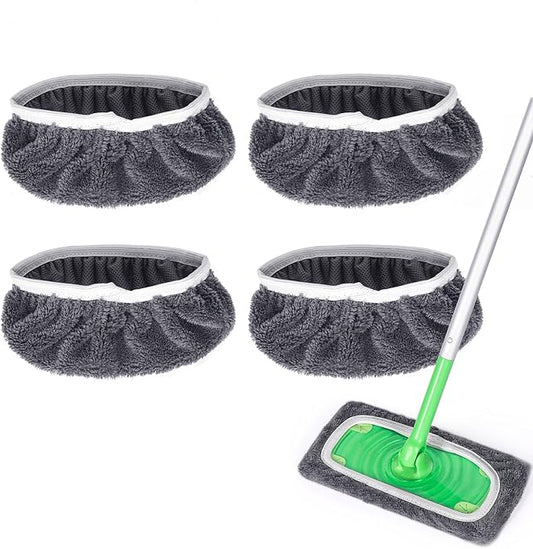 Reusable Mop Pads Compatible with Swiffer - Dry Sweeping Cloths & Wet Mopping Cloths for Household Cleaning - Washable Microfiber Wet Pads for Mopping Floors - 4 Pack (Mop is not Included)