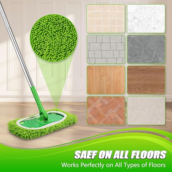 Set of 4 Reusable Microfiber Mop Pads Compatible with Swiffer Sweeper, Dry Sweeping Cloths, Washable Wet Mopping Cloth Refills for Floor Cleaning (Mop is Not Included) (4 Pack, Green)