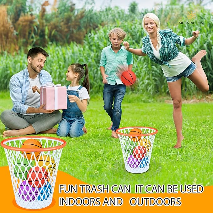 12PCS Basketball Wastebaskets, Basketball Trash Can for Basketball Party,4.5 Gallon Basketball Garbage Can with Removable Hoop, Basketball-themed gift, NBA fans Gift, Durable Sports Decor,Garbage Bin