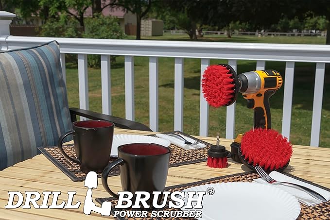Outdoor Cleaning Supplies - Outdoor Drill Power Scrub Brush Kit - Bird Bath Cleaning Brushes - Garden Tool Cleaning Brushes - Fountain Scrub Brushes - Headstone Cleaning Tools - Home Deck Scrub Brush