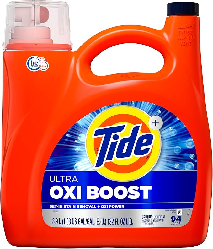 Tide Ultra Oxi Boost Liquid Laundry Detergent, 132 fl oz, 94 Loads, Advanced Stain Remover, Laundry Detergent Liquid with Extra Oxi Power (Packaging May Vary)