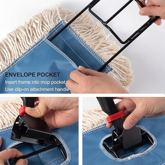 Matthew Cleaning 24'' Industrial Strength Cotton Dust Mop Refill Washable Replacement Heads for Residential & Commercial Use Fit Standard Dust Mop Frames, Hardwood,Concrete Floors Blue&White 1 Pack